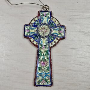Celtic Cross Christmas or Window Ornament Enameled Clausena Front and Back
